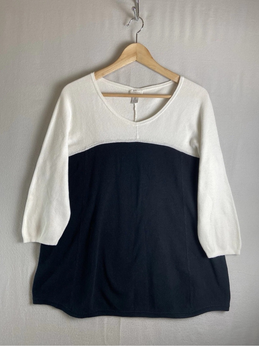Chico's Two-Tone Black and White V-Neck Sweater
